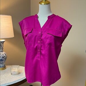SHEIN Magenta Cap-Sleeve Button Front Blouse